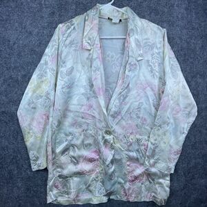 Vintage Lawrence Stevens New York Shirt Medium Pastel Blazer Blouse Satin Shiny